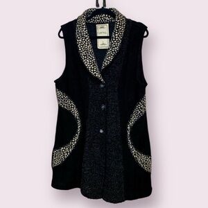 Vintage Concept Longline Sweater Vest Sleeveless Wool Mohair Black Cream Size XL